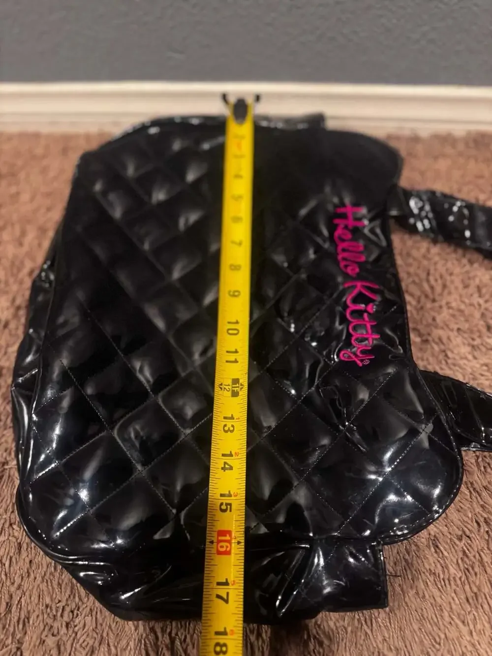 Hello Kitty Quilted Patent Leather Tote Bag in Black and Pink
